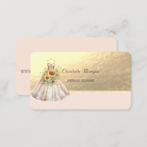 Dress Sunflowers Faux GoldPearls Business Card