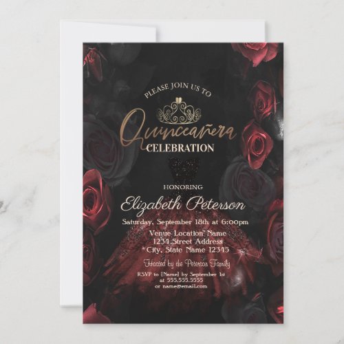  DressTiaraChic Red Roses Quinceaera   Invitation