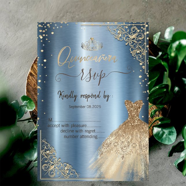 Dress Tiara,Diamonds Blue Metallic RSVP Invitation (Creator Uploaded)