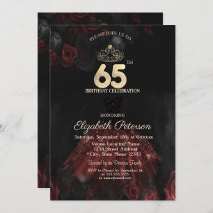 Dress,Tiara,Red Roses 65th Birthday Invitation