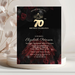 Dress,Tiara,Red Roses 70th Birthday Invitation