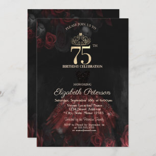 Dress,Tiara,Red Roses 75th Birthday Invitation