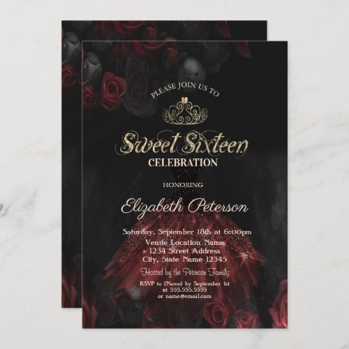  DressTiaraRed Roses Sweet 16 Invitation