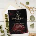 Dress,Tiara,Red Roses Sweet 16 Invitation<br><div class="desc">Gold tiara,  elegant dress,  and red roses on a black texture.</div>