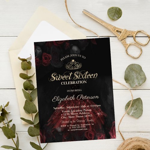  DressTiaraRed Roses Sweet 16 Invitation