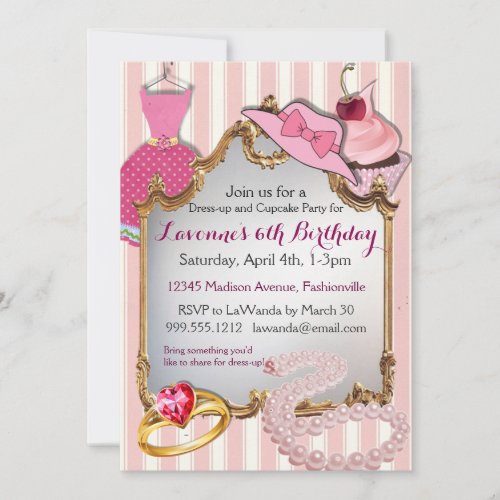 Dress_up and Cupcake Party Girls Birthday Invites