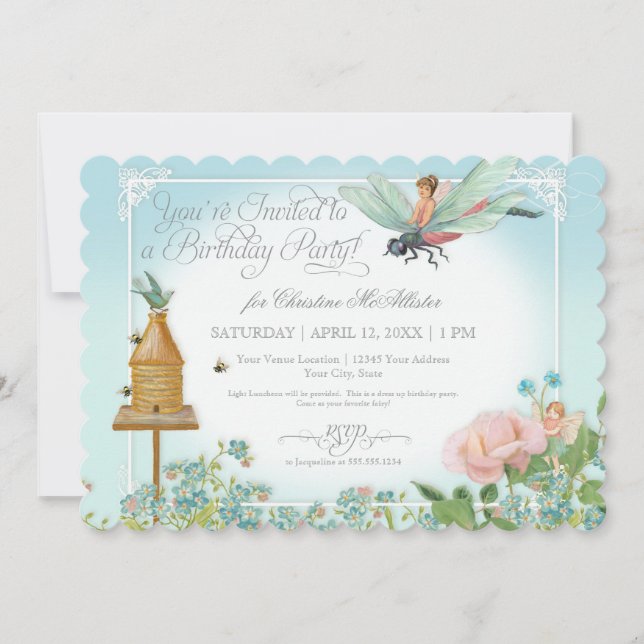 Dress Up Birthday Party Garden Fairy Bee Dragonfly Invitation (Front)