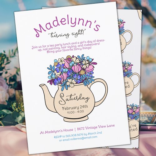 Dress Up Tea Party Girls Birthday Invitation