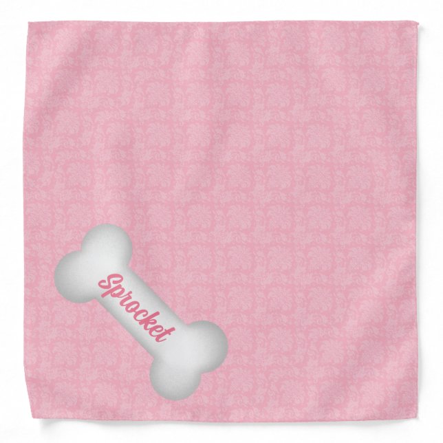 Dress up the Dog with Pink Damask Dog Bone Bandana (Front)