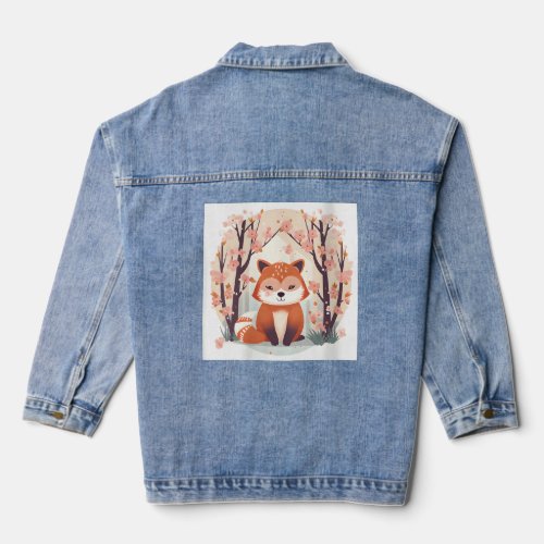 Dress Up With Our Red Panda And Cherry Blossom  Denim Jacket