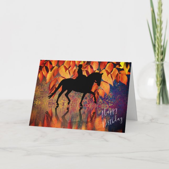 Dressage Autumn Reflections Horse Birthday Holiday Card (Front)