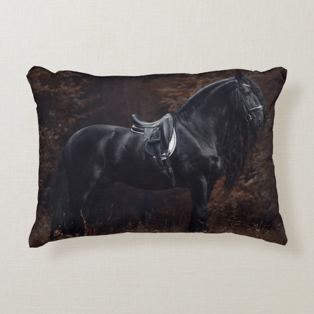 Dressage Friesian Stallion Accent Pillow (Front)
