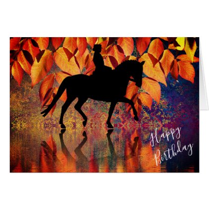 Dressage Horse and Rider Autumn Leaves Birthday Card