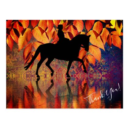 Dressage Horse and Rider Autumn Leaves Thank You Postcard