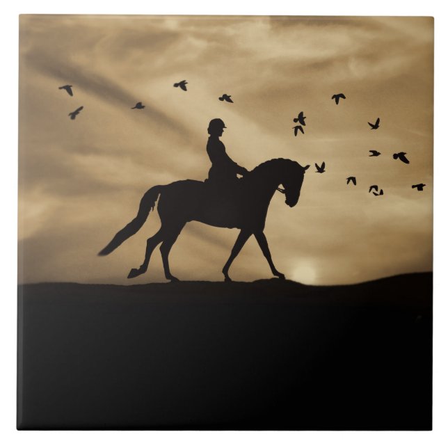 Dressage Horse and Rider Fine Art Ceramic Tile (Front)