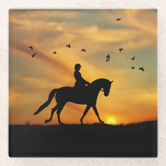 Dressage Horse and Rider Glass Coaster (Front)