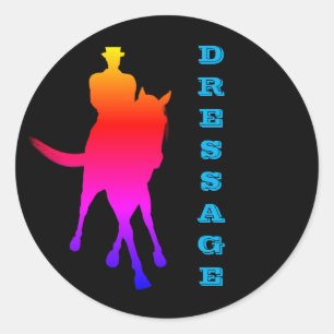 Dressage Horse And Rider Rainbow Classic Round Sticker
