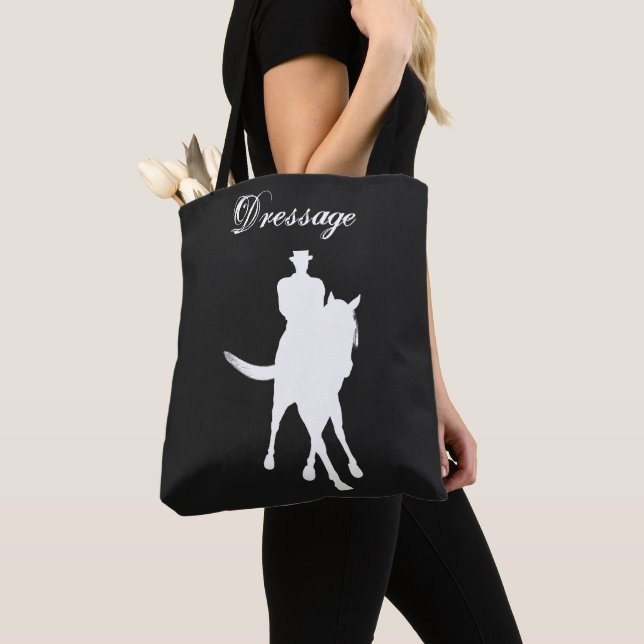 Dressage Horse And Rider Silhouette Dark Tote Bag (Close Up)