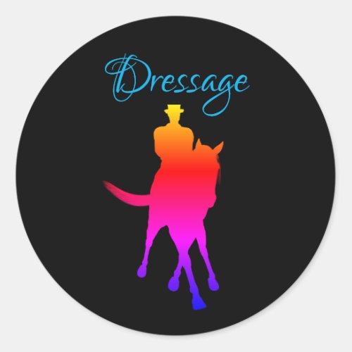 Dressage Horse And Rider Silhouette Rainbow Classic Round Sticker