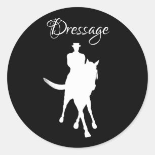 Dressage Horse And Rider Silhouette White  Classic Round Sticker