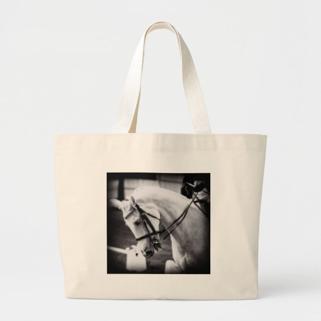 Dressage Horse Black and White Large Tote Bag (Front)