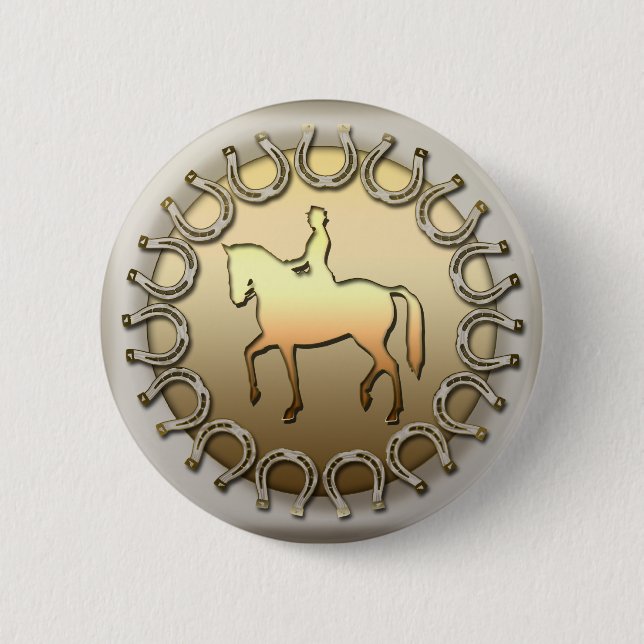 Dressage Horse Rider and Horseshoes Button (Front)
