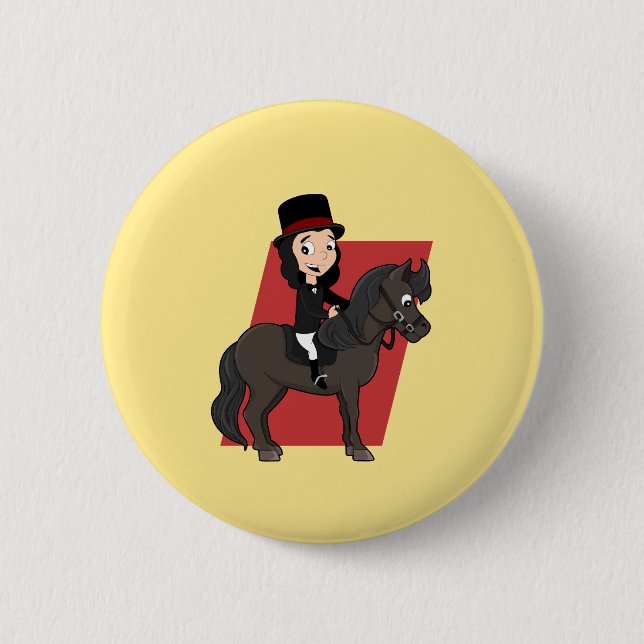 Dressage horse rider cartoon button (Front)