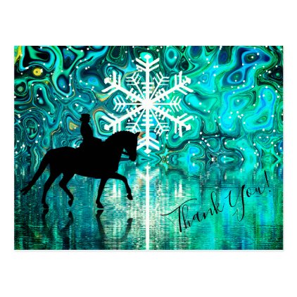 Dressage Horse, Rider Winter Snowflake Thank You Postcard