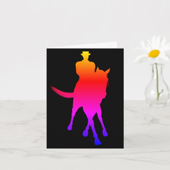 Dressage Horse Silhouette Rainbow Blank Note Card (Small Plant)