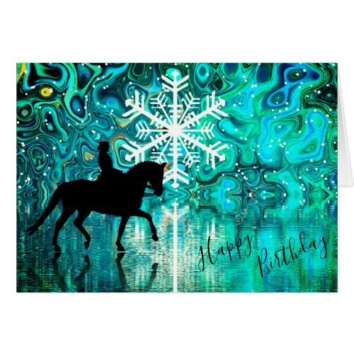 Dressage Horse Winter Snowflake Birthday Card