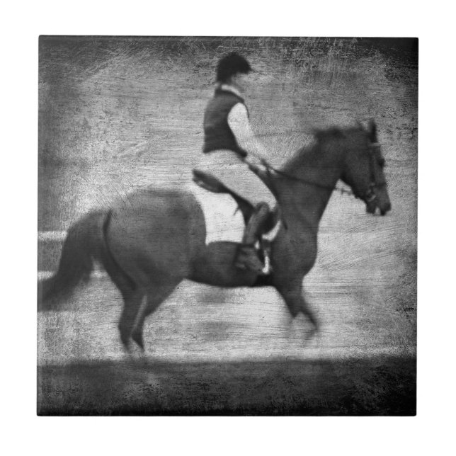Dressage in Black and White Grunge Ceramic Tile (Front)