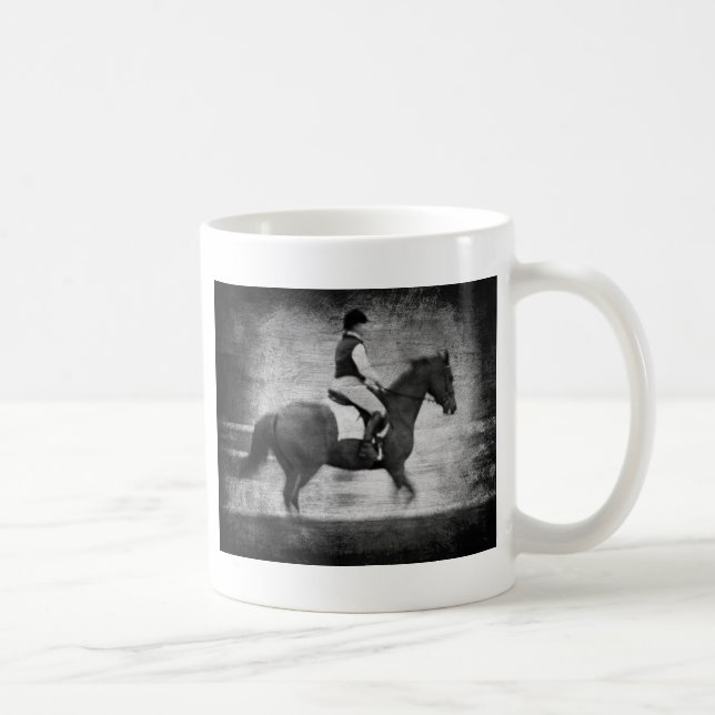 Dressage in Black and White Grunge Coffee Mug (Right)