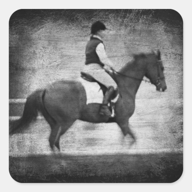 Dressage in Black and White Grunge Square Sticker (Front)