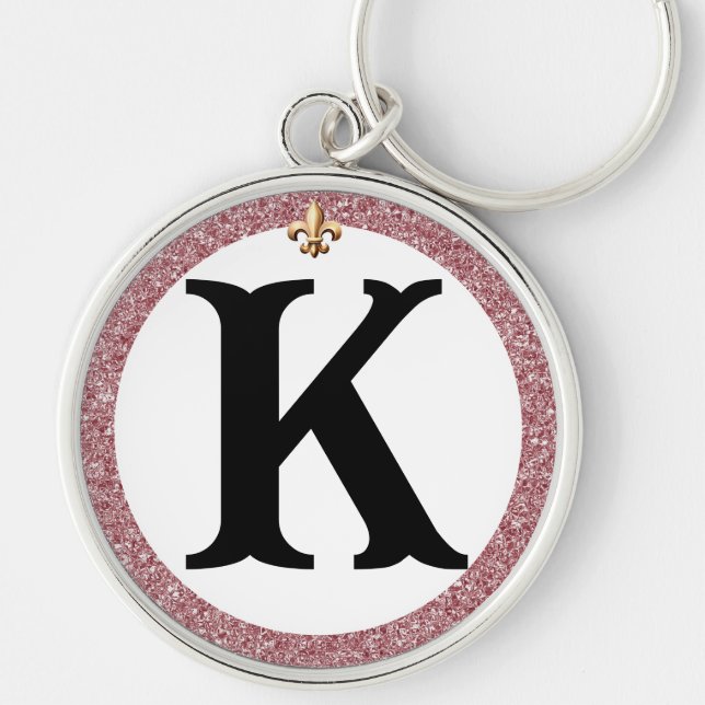 DRESSAGE LETTER ROSE GOLD FLEUR DE LIS KEYCHAIN (Front)