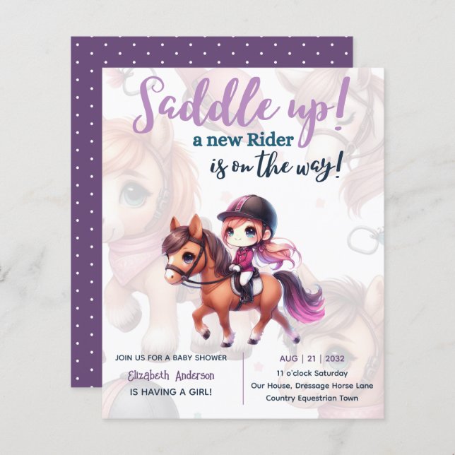 Dressage Rider Baby Girl Shower Horse Rider on Way (Front/Back)
