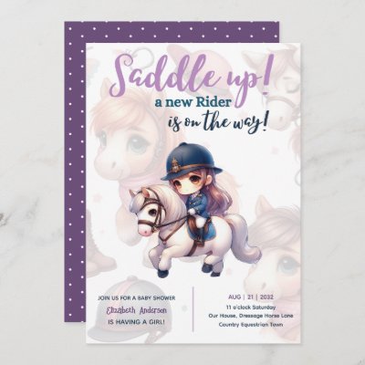 Dressage Rider Baby Girl Shower Horse Rider on Way Invitation