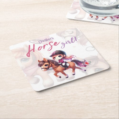 Dressage Rider Horse Girl Birthday Party Square Paper Coaster
