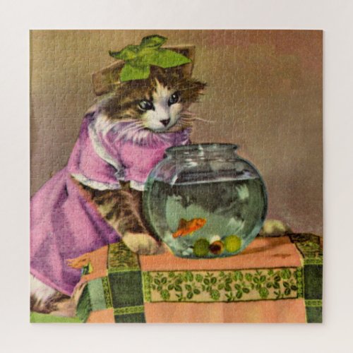 dressed cat and fish bowl jigsaw puzzle