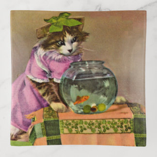 dressed cat and fish bowl trinket tray