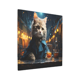 Dressed Cat at Cafe by Night Metal Print