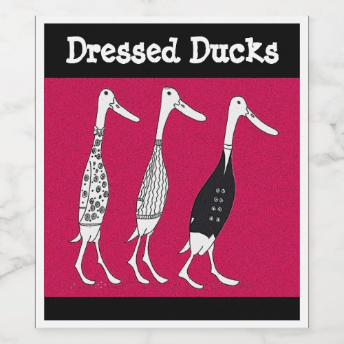 Dressed Ducks comic black and red Wine Label
