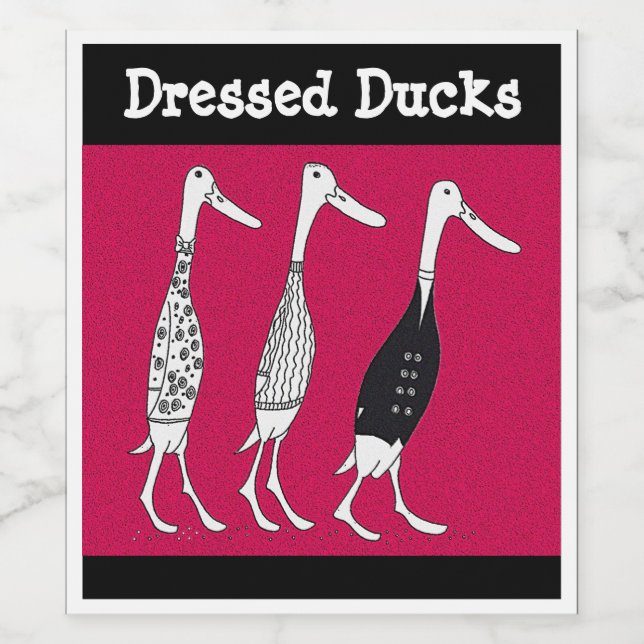 Dressed Ducks comic black and red Wine Label (Single Label)