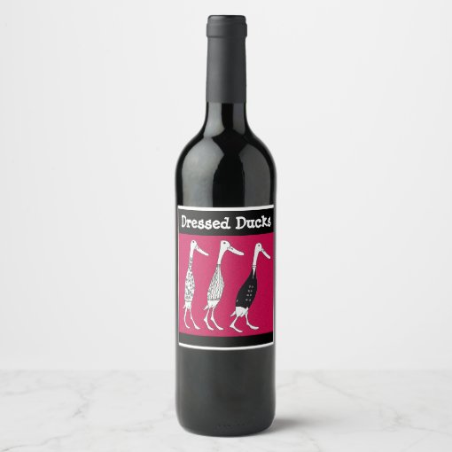 Dressed Ducks comic black and red Wine Label | Zazzle