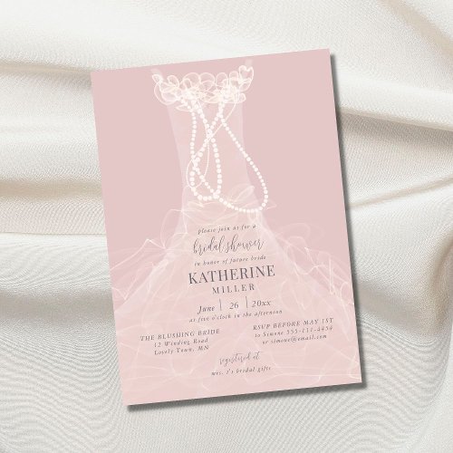 Dressed in Pearls Blush Ruffle Dress Bridal Shower Invitation