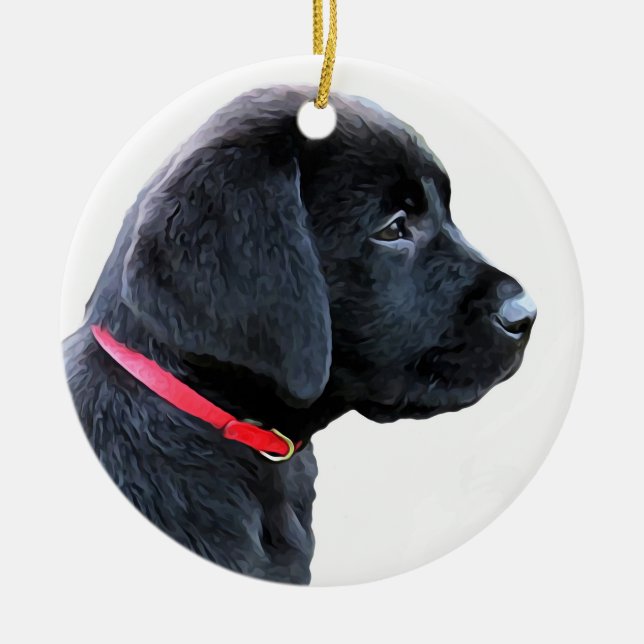 Dressed in Red - Black Lab Ceramic Ornament (Front)