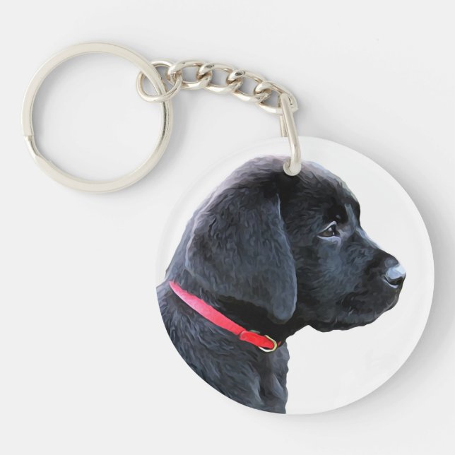 Dressed in Red - Black Lab Keychain (Front)