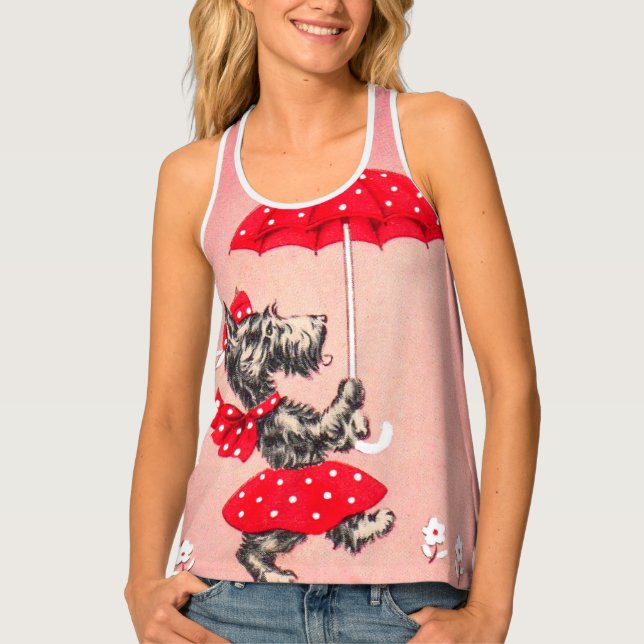 dressed Scottie dog with umbrella Tank Top (Front)