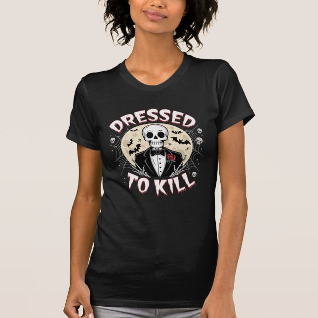 Dressed to Kill Skeleton Tuxedo Halloween T-Shirt (Front)