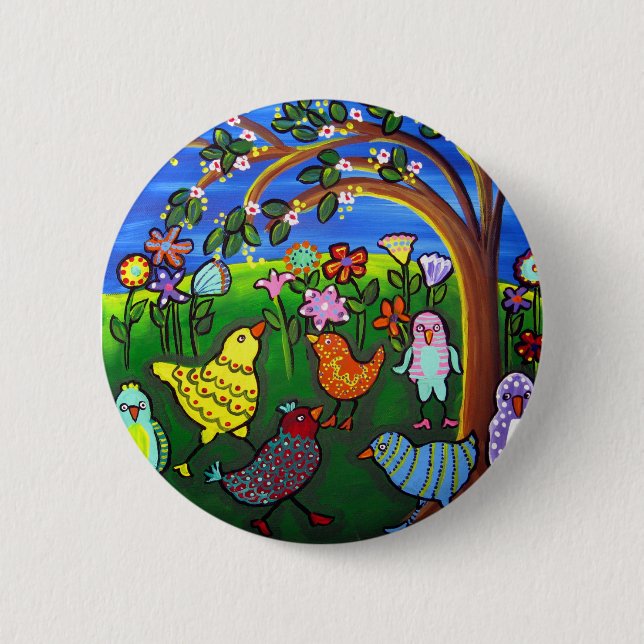 Dressed up Chicks n Peeps Fun Whimsical Pinback Button (Front)