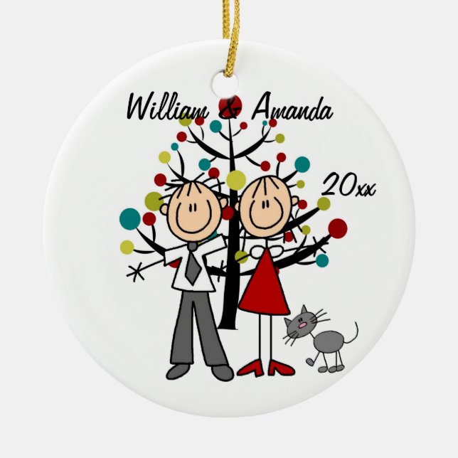 Dressed Up Couple and Cat Personalized Ornament (Front)
